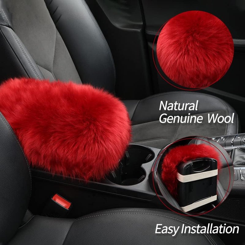 IRIWOOL Sheepskin Armrest Cover Auto Center Armrest Cover Car Soft Console Pad, Fluffy Wool Auto Center Console Cover for Most Car Arm Rest Decoration Protector 9 x 14 Inch (Long Wool, Black) - Image 3